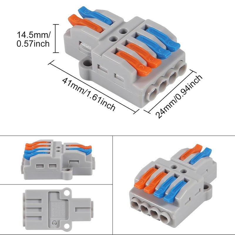 Meimom 10 Pcs Lever Wire Connectors, Quick Wiring Cable Connector Push-in Conductor Terminal Block (2 in 4 Out) - Image 2